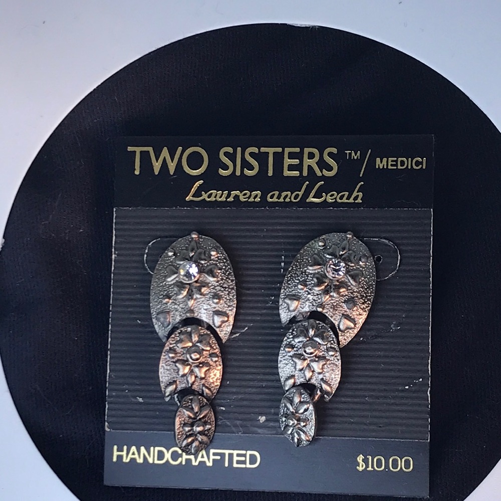 Two sisters Lauren and Leah crystal silver earrings
